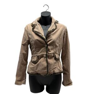 Y2K Be Good Corduroy Velvet Crochet Lace Trim Button Up Blazer Jacket